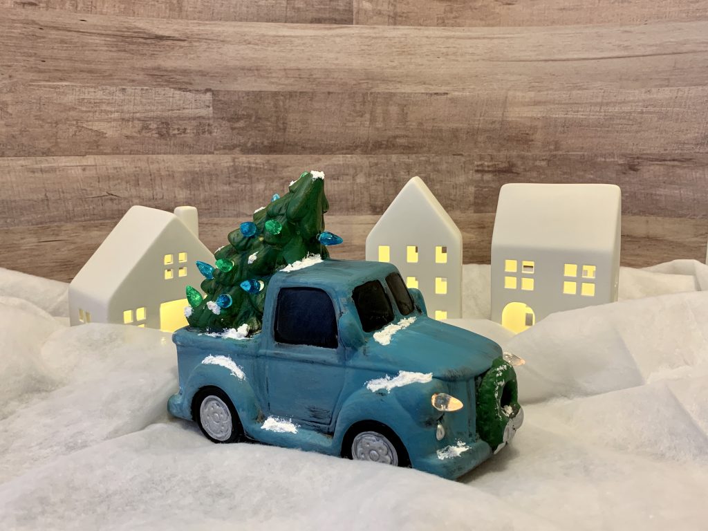 lighted ceramic truck and Christmas tree