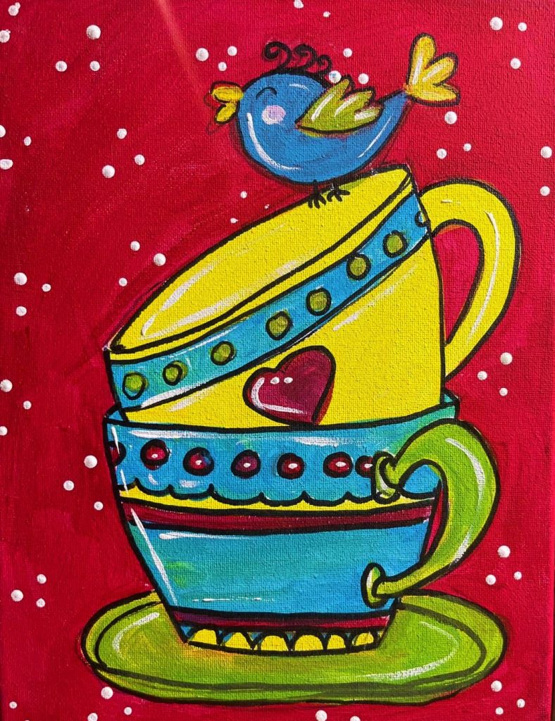 Tweets and Teacups painting