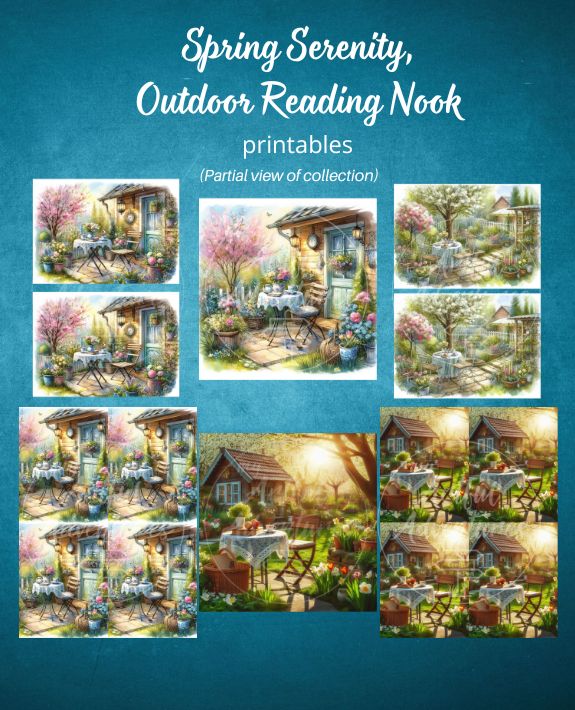 Spring Serenity Outdoor Reading Nook digital printables partial set.